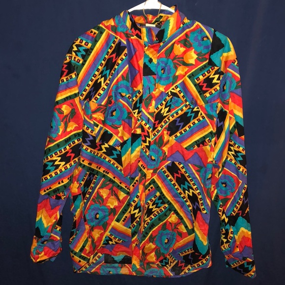 Tops - Colorful wild funky floral striped vintage shirt